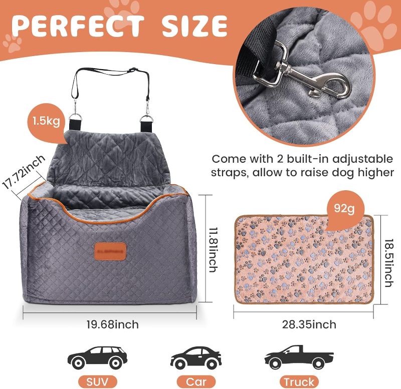 Photo 1 of AlfaTok Memory Foam Booster Dog Car Seat with Washable Removable Cover, Elevated Pet Car Seat, Anti-Slip Sturdy Dog Booster Seats for Small Dogs 25lbs, Dog Seat Belt, Storage Pocket, Dog Blankets