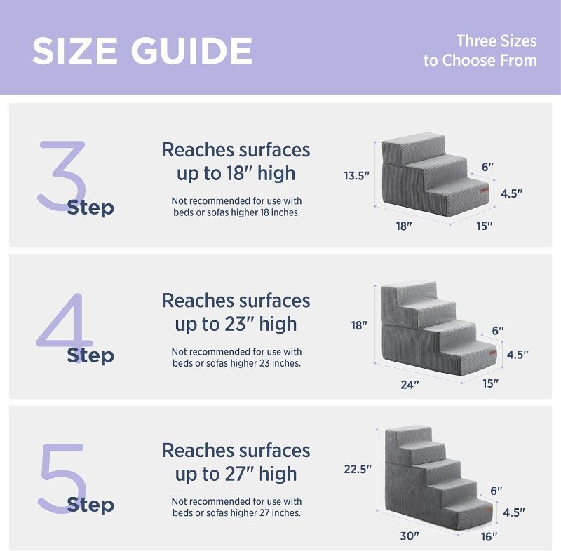 Photo 1 of Lesure Dog Stairs for Small Dogs - Pet Stairs for High Beds and Couch, Folding Pet Steps with CertiPUR-US Certified Foam for Cat and Doggy, Non-Slip Bottom Dog Steps, Grey, 4 Steps
 
