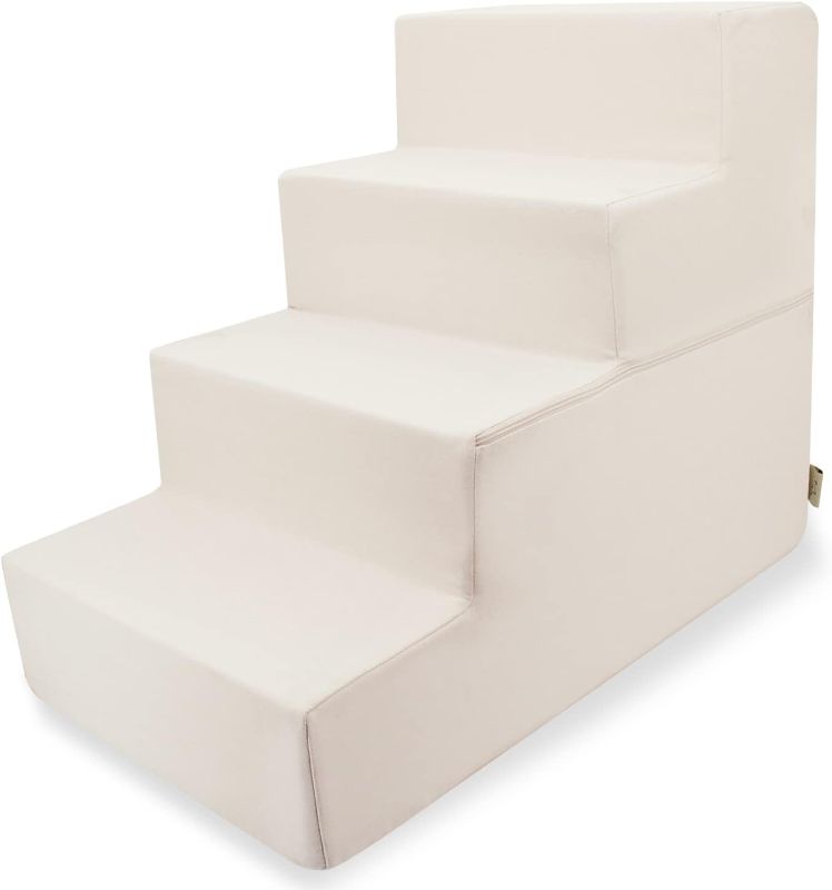 Photo 1 of Best Pet Supplies Foldable Foam Pet Steps for Small Dogs and Cats, Portable Ramp Stairs for Couch, Sofa, and High Bed Climbing, Non-Slip Balanced Indoor Step Support, Paw Safe - Ivory, 4-Step