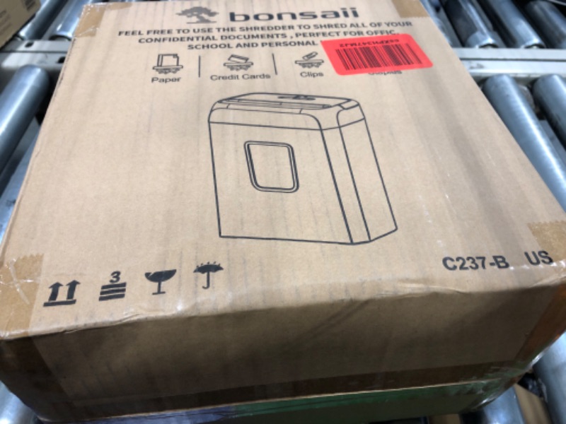 Photo 1 of Bonsaii Paper Shredder for Home Use,6-Sheet Crosscut Paper and Credit Card Shredder for Home Office,Home Shredder with Handle for Document,Mail,Staple,Clip-3.4 Gal Wastebasket(C237-B) 6-Sheet Cross Cut