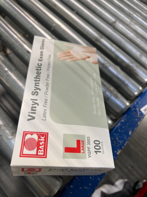 Photo 1 of Basic Vinyl Synthetic Exam Gloves (Large) - 100 Gloves (Packaging May Vary) Large (Pack of 100)