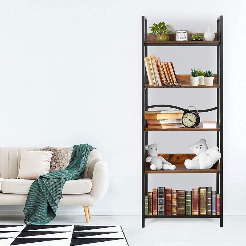 Photo 1 of Oyomutk 5 Tier Bookshelf, Industrial Bookcases Storage Rack Shelves in Living Room Home Office, Ladder Shelves with Metal and Wood,