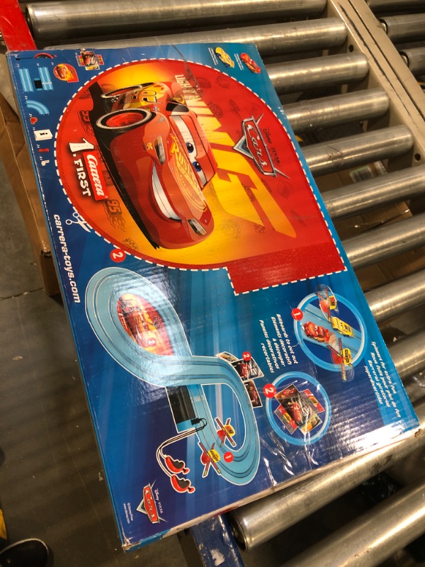 Photo 3 of Carrera First Disney/Pixar Cars - Slot Car Race Track - Includes 2 Cars: Lightning McQueen and Dinoco Cruz - Battery-Powered Beginner Racing Set for Kids Ages 3 Years and Up Disney Cars w/ Spinners