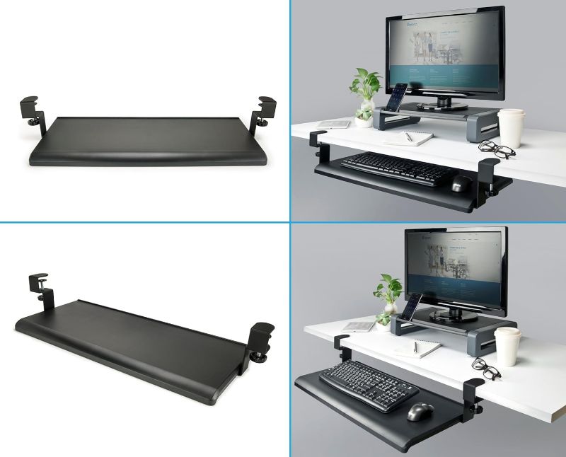 Photo 1 of Aidata KB-1010 Desk-Clamp Keyboard Tray, Black, Easy to Install on Any Work Surface, Sturdy Metal Clamp Fits Onto Desks up to 40mm, Impact-resistant Tray Fits Standard Keyboards