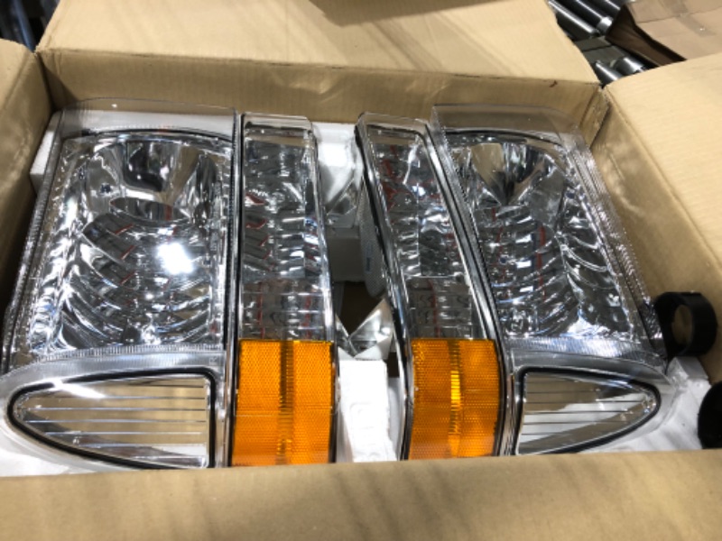 Photo 3 of AUTOSAVER88 Headlight Assembly Compatible with 1999-2004 Ford F250 F350 F450 F550 Super Duty Chrome Housing Clear Lens w/Signal Lamps Chrome+Clear Lens