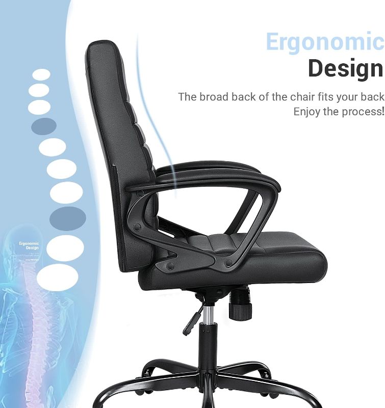 Photo 1 of Furmax Mid Back Ribbed Desk Chair PU Leather Executive Office Chair Swivel Computer Chair with Soft Padded Arms