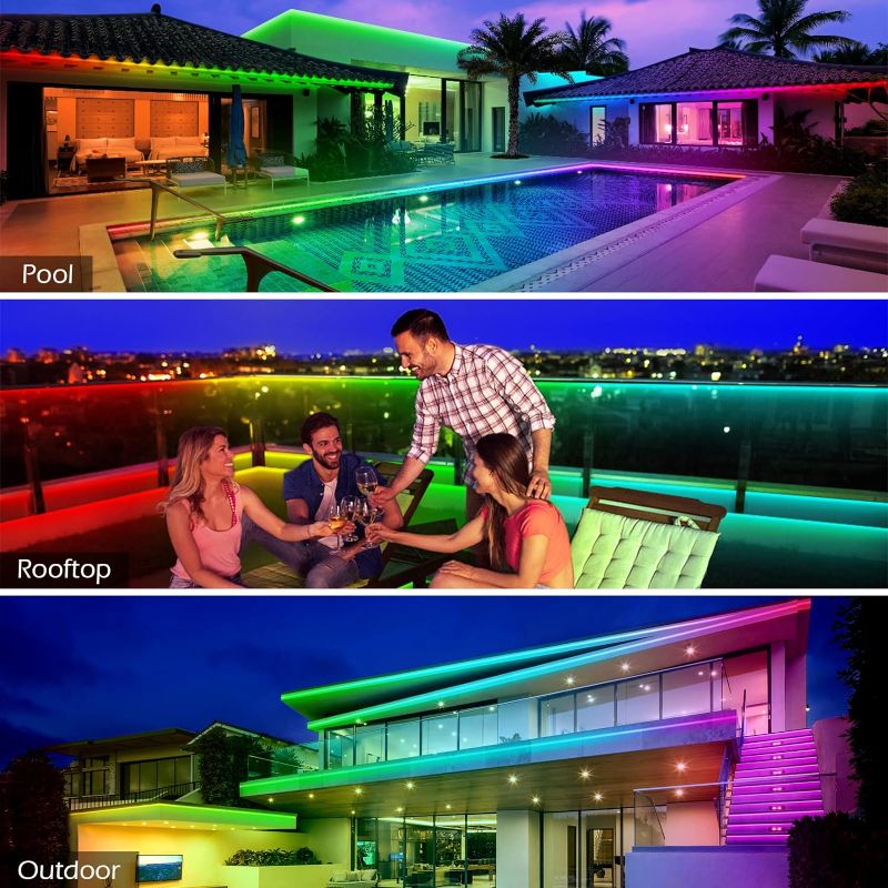 Photo 1 of AILBTON 100ft Outdoor LED Strip Lights Waterproof,IP68 Outside Led Light Strips Waterproof with Bluetooth App Remote Control,Music Sync RGB Exterior Led Rope Lights,for Balcony,Deck,Roof,Garden,Pool