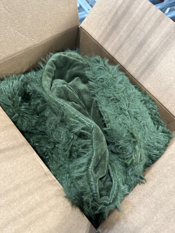 Photo 3 of YUSOKI Olive Green Faux Fur Throw Blanket,2 Layers,50" x 60" Cozy Plush Fluffy Blanket Furry Fuzzy Warm Cute Shaggy Blanket for Fall Bed Living Room Décor Baby Women Pet Olive Green Throw50" x 60"