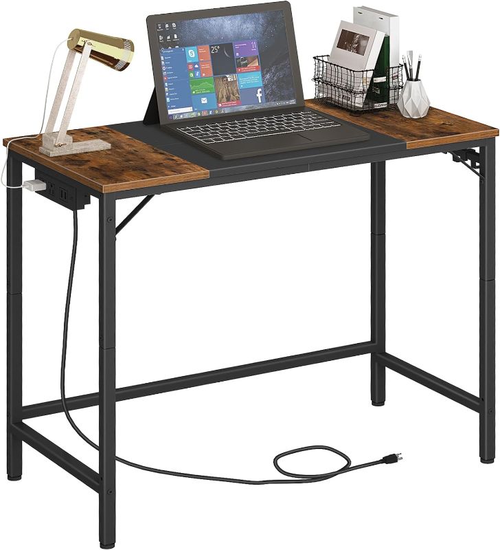 Photo 1 of HOOBRO Computer Desk, Home Office Desk with Power Outlet, Modern Study Writing Desk with 3 Hooks for Study Room, Home Office, Sturdy and Stable, Easy to Assemble, Rustic Brown and Black BF40UDN01
UDN01
