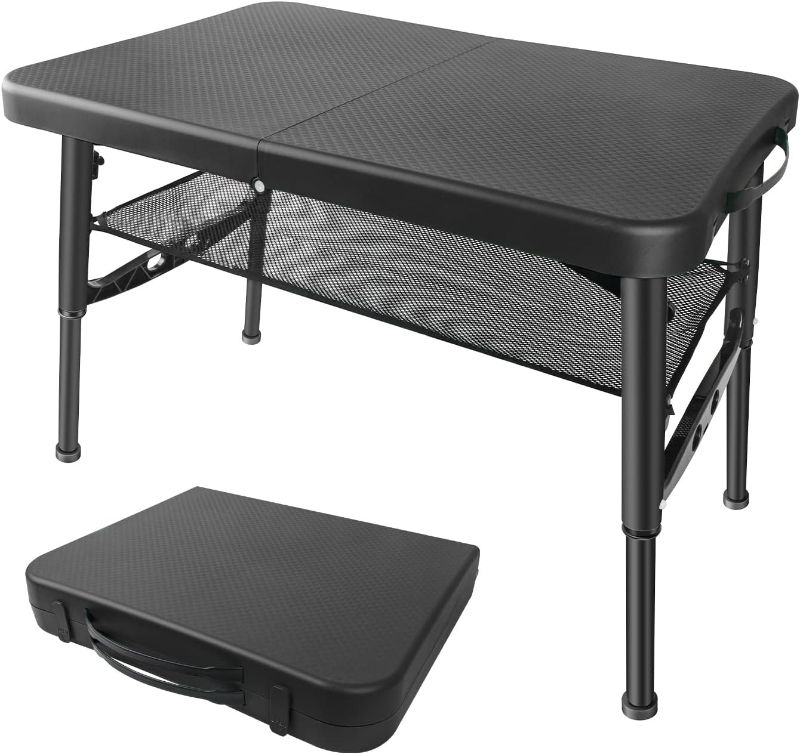 Photo 1 of Boreeman Small Folding Table, Lightweight and Height Adjustable, Perfect for Camping, Beach, Picnic Also Ideal as Lap Desk, Bed Table (Black)
