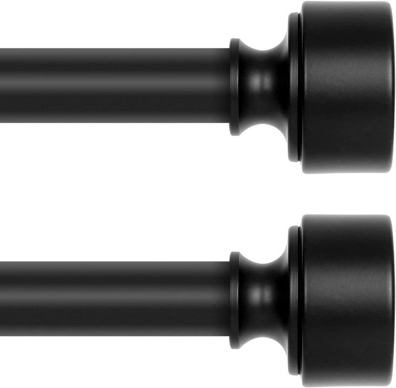 Photo 1 of 2 Pack Black Curtain Rods for Windows 28 to 48 Inch(2.3-4ft),Noble Metal End Cap Curtain Rods,1” Diameter Heavy Duty Curtain Rod,Adjustable Drapery Rods,Modern Window Curtains Rod 18-45",Matte Black
