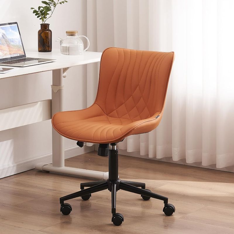 Photo 1 of YOUTASTE Office Chair Modern Armless Desk Chair, Height Adjustable Swivel Rocking Computer Task Chair, Faux Leather Sewing Chair with Wheels, Stylish Lounge Vanity Chair,Camel
