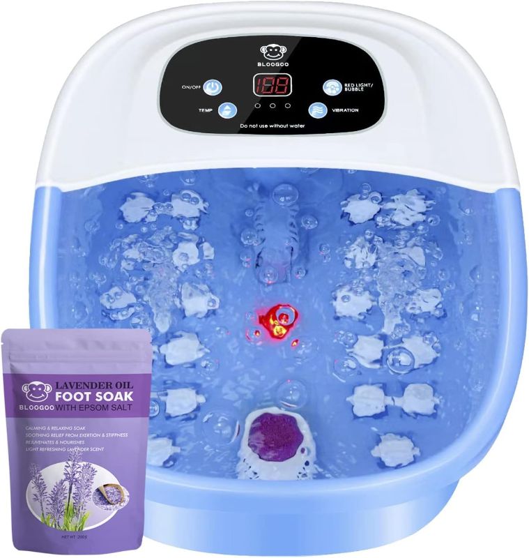 Photo 1 of Pedicure Foot Spa Bath with Heat and Massage and Jets, Foot Soak Tub in Lavender Oil Epsom Salts, BLOOGOO Foot Soaker Massager Spa with Infrared Light and Vibration, Relieve Stress
