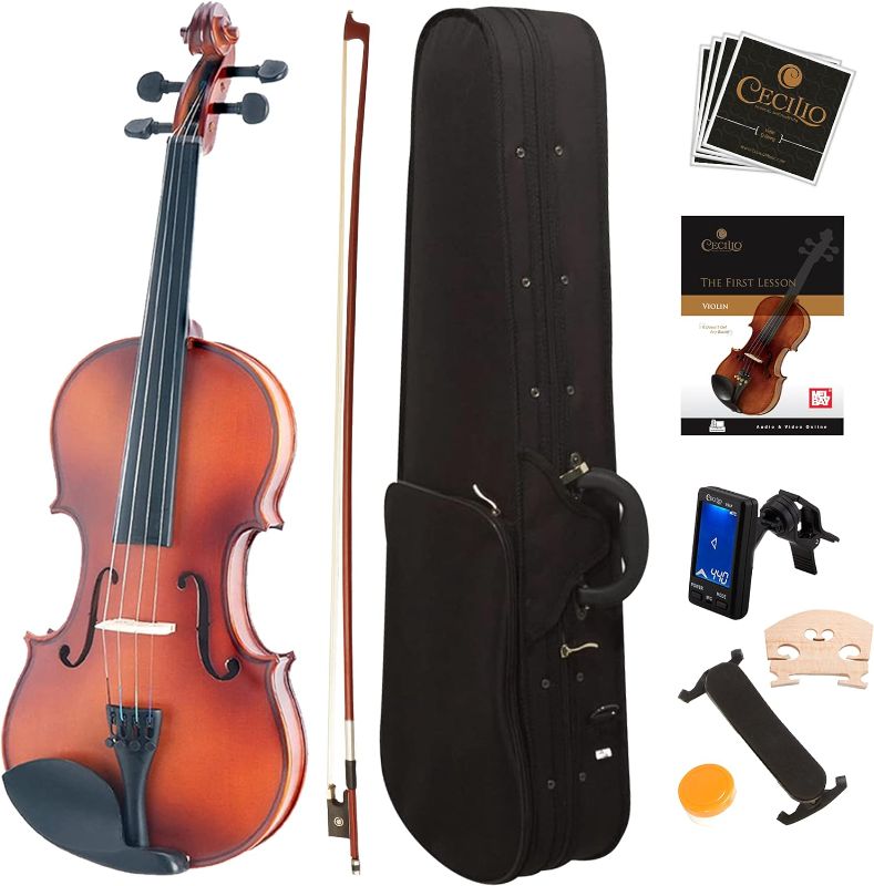 Photo 1 of Mendini By Cecilio Violin For Kids & Adults - 4/4 MV300 Satin Antique, Student or Beginners Kit w/Case, Bow, Extra Strings, Tuner, Lesson Book - Stringed Musical Instruments
