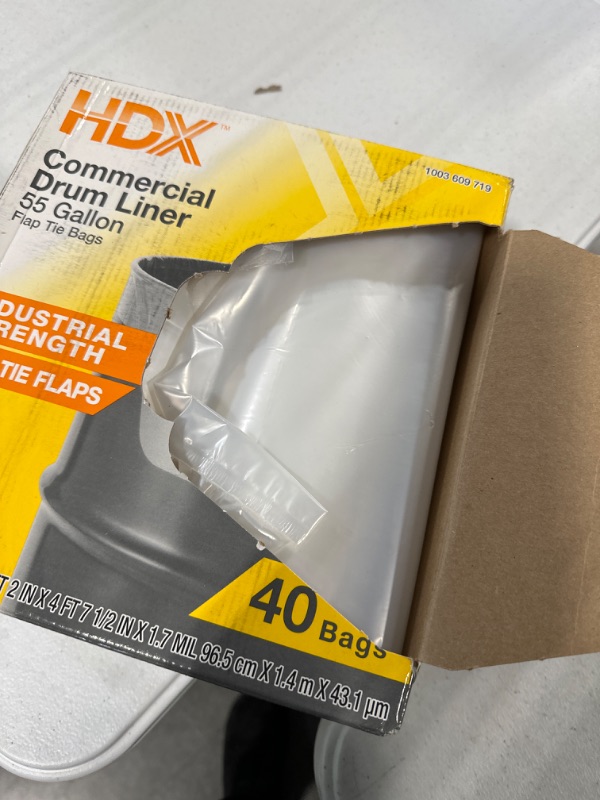 Photo 3 of HDX 55 Gallon Clear Heavy-Duty Flap Tie Drum Liner Trash Bags (40-Count)