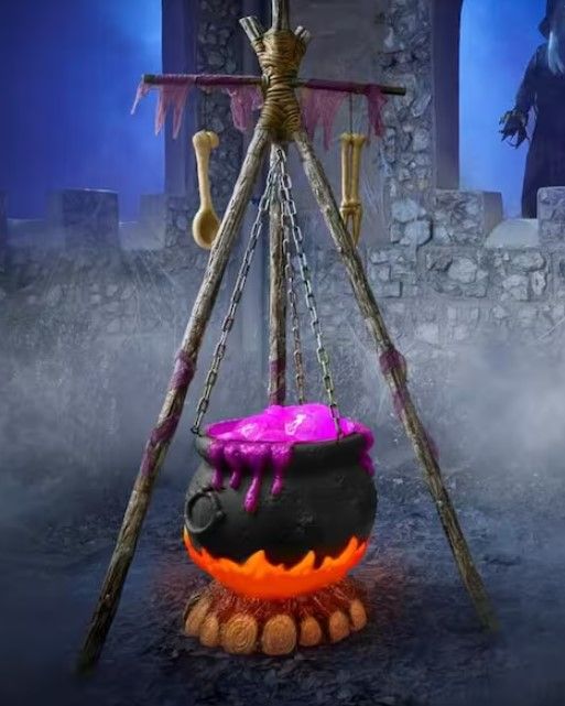 Photo 1 of 5 ft Bubbling Cauldron with LED Fire Halloween Animatronic
