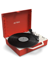 Photo 1 of Victrola Re-Spin Sustainable Suitcase Vinyl Record Player, Red & Vintage Vinyl Record Storage and Carrying Case, Fits All Standard Records, Black Red Re-Spin Record Player + Storage and Carrying Case