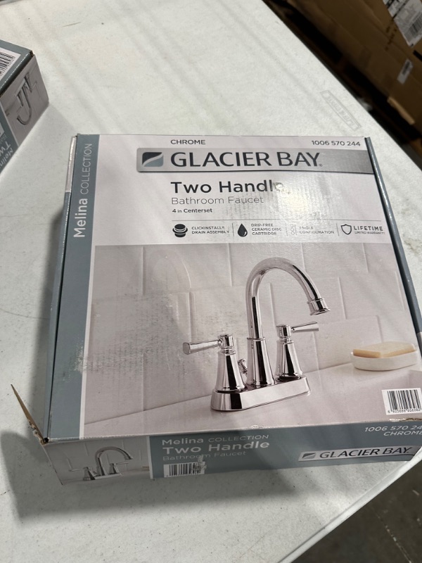 Photo 2 of Glacier Bay Melina 4 in. Centerset Double Handle High-Arc Bathroom Faucet in Chrome