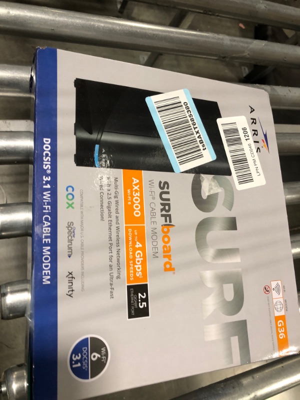 Photo 1 of ARRIS Surfboard G36 DOCSIS 3.1 Multi-Gigabit Cable Modem & AX3000 Wi-Fi Router | Comcast Xfinity, Cox, Spectrum| Four 2.5 Gbps Ports | 1.2 Gbps Max Internet Speeds | 4 OFDM Channels | 2 Year Warranty Cable Modem Router - DOCSIS 3.1 Gigabit
