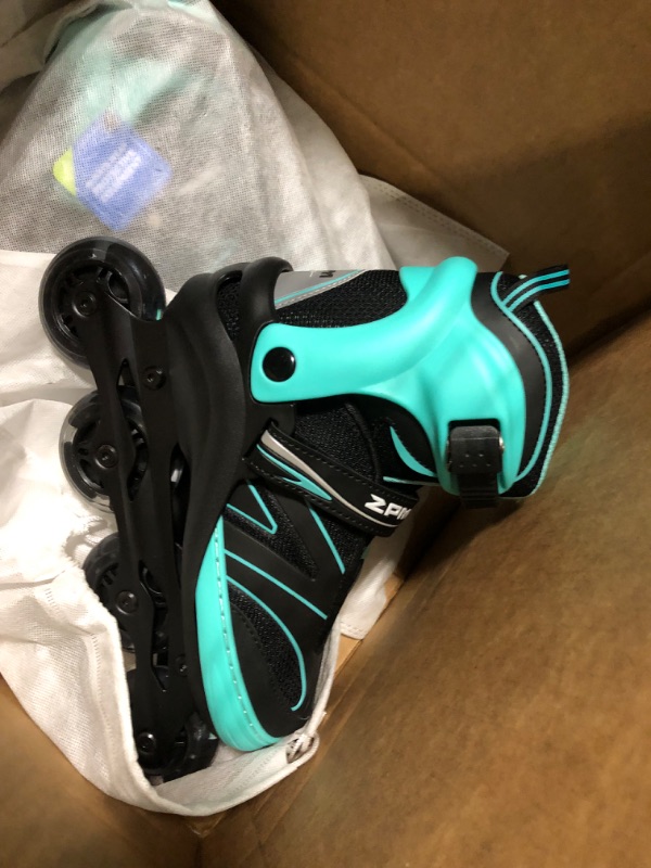 Photo 4 of 2PM SPORTS Vinal Girls Adjustable Flashing Inline Skates, All Wheels Light Up, Fun Illuminating Skates for Kids and Men Mint Large - Youth (4-7 US)