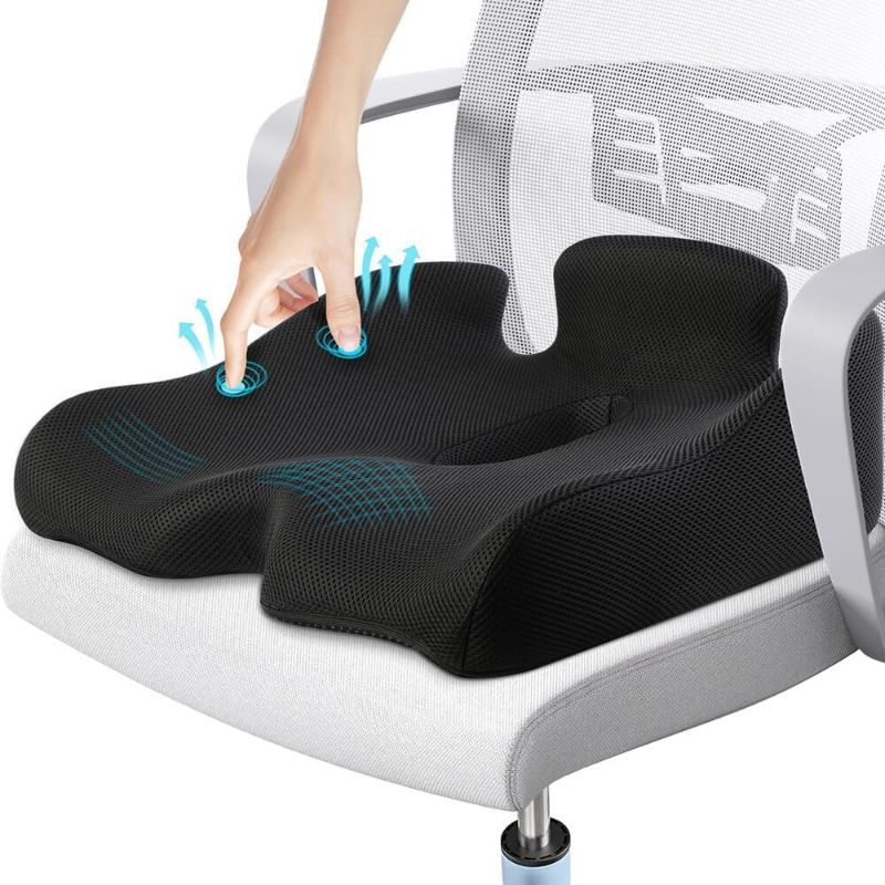 Photo 1 of Benazcap X Large Memory Seat Cushion for Office Chair Pressure Relief Sciatica & Tailbone Pain Relief Memory Foam Firm Coccyx Pad for Long Sitting, for Office Chair, Gaming Chair and Car Seat Upgrade 2 pack

