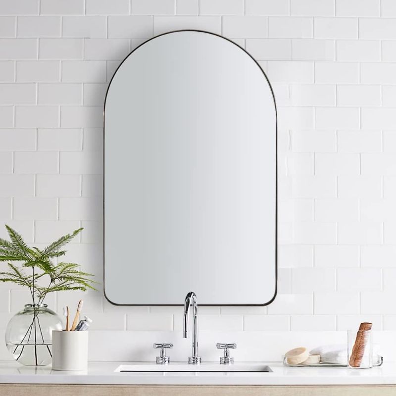 Photo 1 of ANDY STAR Arched Mirror, 20" x 30" silver Bathroom Mirror in Stainless Steel Metal Frame, Arch Top Rounded Corner 1" Deep Set Design Wall Mount Hangs Vertical Brushed silver 20'' x 30''
