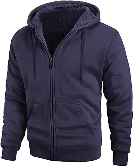 Photo 1 of V VALANCH Men Hoodie Zip Up Winter Sherpa Lined Sweatshirt Heavyweight Thick Warm Fleece Jacket Coat SIZE XL
