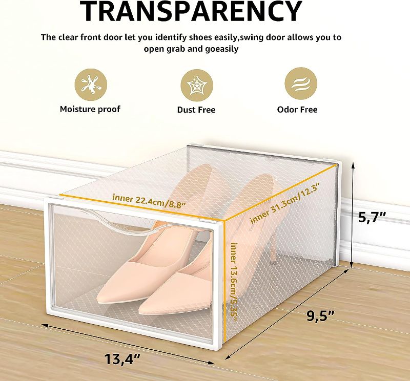 Photo 1 of  Shoe Storage Boxes, Clear Plastic Stackable Shoe Organizer Bins, Drawer Type Front Opening Sneaker Shoe Holder Containers
 **UNKNOWN AMOUNT*