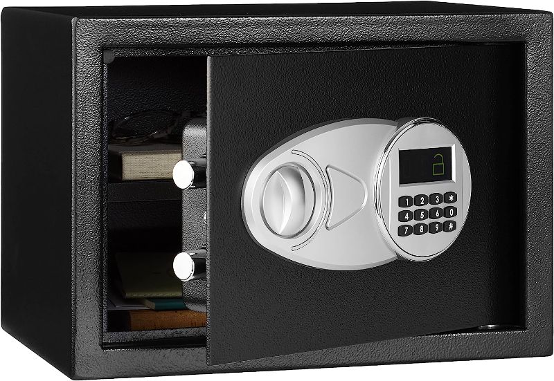 Photo 1 of Amazon Basics Steel Security Safe and Lock Box with Electronic Keypad - Secure Cash, Jewelry, ID Documents, 0.5 Cubic Feet, Black, 13.8"W x 9.8"D x 9.8"H
