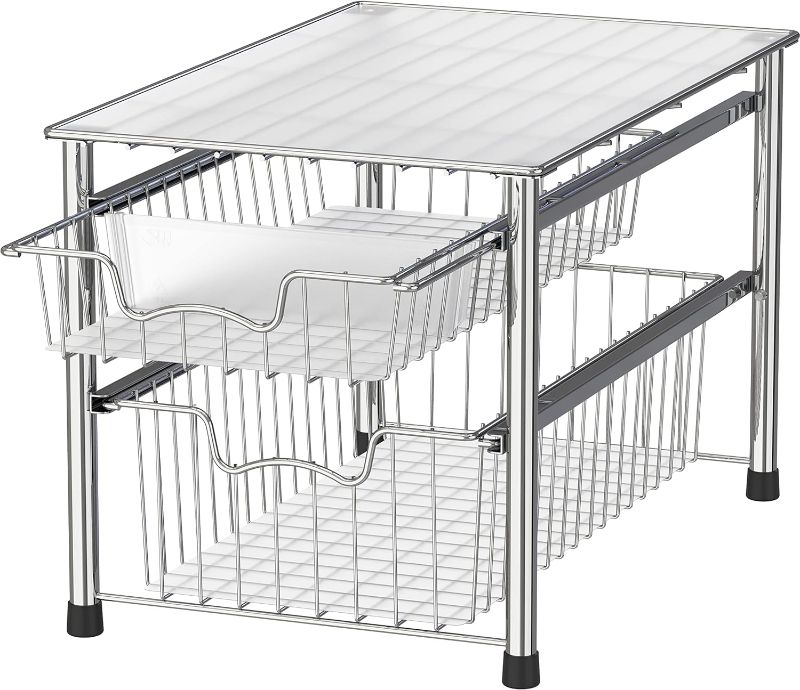 Photo 1 of Simple Houseware Stackable 2 Tier Sliding Basket Organizer Drawer, Chrome