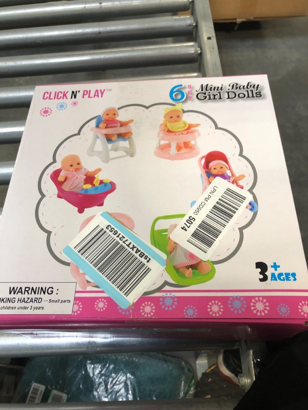 Photo 2 of Click N' Play Mini 5 Inch Baby Girl Toy Dolls with Stroller, High Chair, Bathtub, Infant Seat, and Swing Accessories for Girls 3-6 Years Old