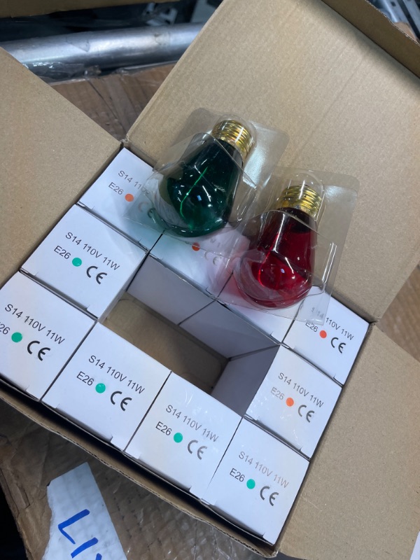 Photo 3 of 12 Pack S14 Red Light Bulb Green Light Bulb Ceramic Incandescent 11 Watt E26 Base S14 Light Bulbs Replacement String Lights Colored Bulb Candelabra Based Red Bulb Green Bulb Christmas Bulb