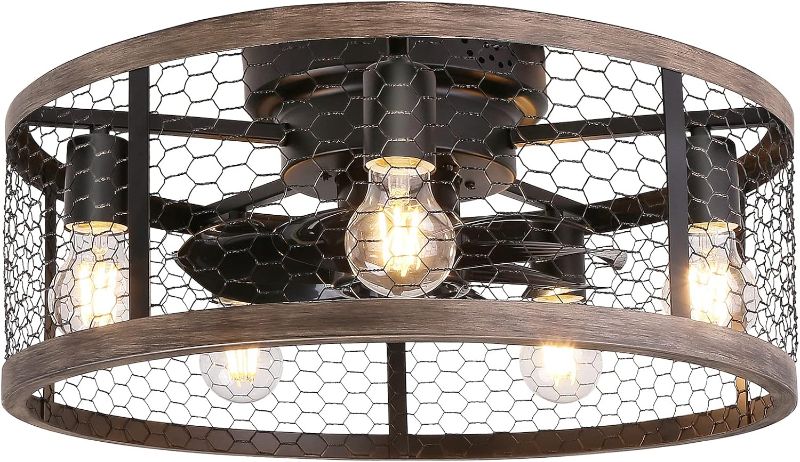 Photo 1 of 
Ohniyou 20'' Flush Mount Caged Ceiling Fan with Lights Remote Control, Farmhouse Rustic Low Profile Small Vintage Enclosed Ceiling Fan Lighting Fixture Bedroom Dining Room