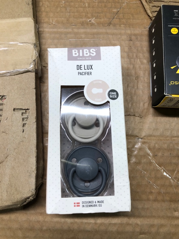 Photo 2 of BIBS Pacifiers OneSize | 2-Pack Soothers | BPA-Free Symmetrical Nipple | Made in Denmark | Sand/Iron De Lux Pacifier