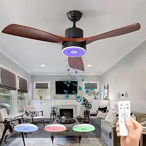Photo 1 of *******  FOR PARTS **** ASALL 42 Inch Smart Wood Ceiling Fan with RGB Dimming LED Light,with Music Bluetooth Speaker,Remote Control,3-Speed Regulation, Reversible Motor,Timing,for Living Room,Bedroom,Restaurant,Outdoor