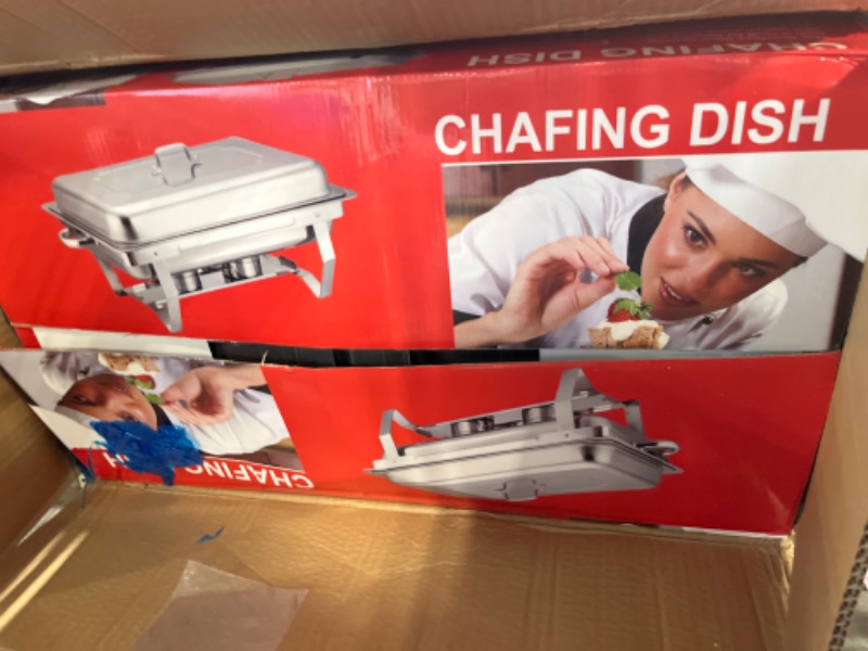 Photo 1 of 4 Pack Full Size Stainless Steel Chafing Dishes 8 Quart Chafing Dish Buffet Set Silver Rectangular Catering Chafer Warmer with Food Tray Lid and Fuel Holder for Buffet Banquet Party Catering Supplies