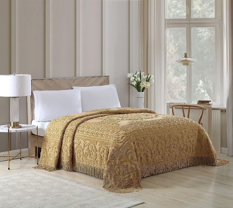 Photo 1 of Beatrice Home Fashions Medallion Chenille Bedspread, Queen, Gold Queen Gold