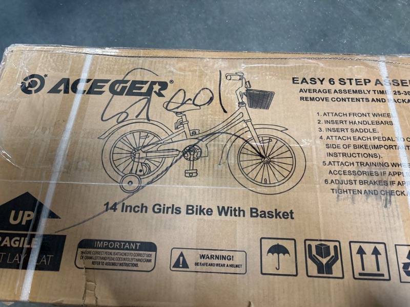 Photo 4 of ACEGER Girls Bike with Basket, 12 Inch with Training Wheels,