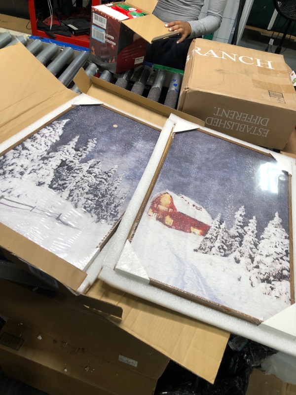 Photo 1 of ArtbyHannah 16x24 Inch Christmas Canvas Wall Art, Christmas Framed Wall Art with Winter Snowy Forest Scene for Christmas Wall Decorations, Christmas Gifts, Set of 2