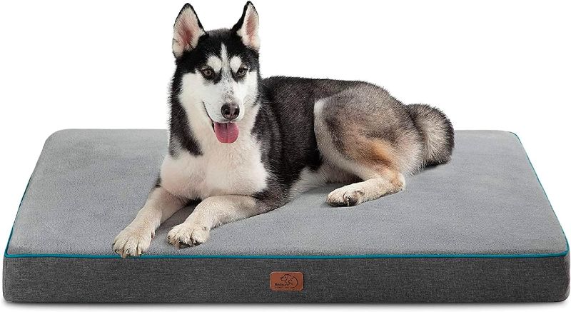 Photo 1 of Bedsure Large Orthopedic Dog Bed for Large Dogs - Memory Foam Waterproof Dog Bed for Crate with Removable Washable Cover and Nonskid Bottom - Plush Flannel Fleece Top Pet Bed, Grey Large Grey