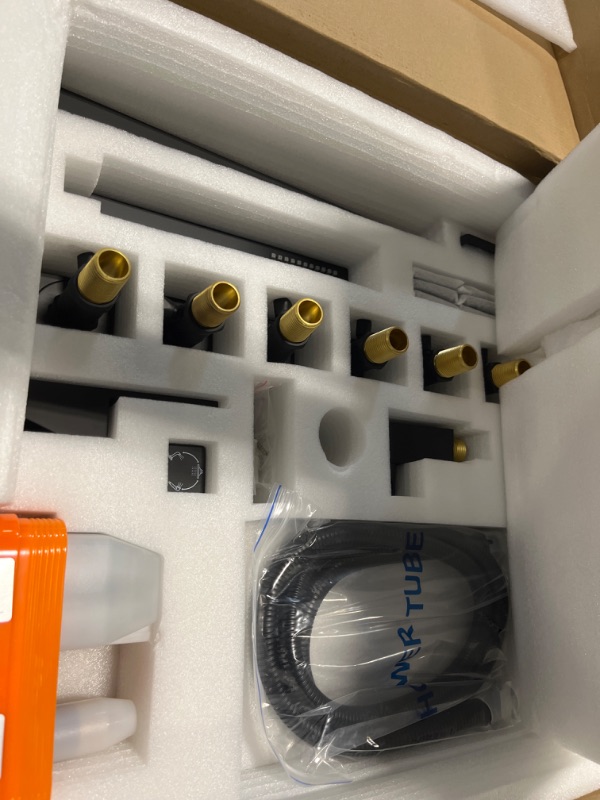 Photo 1 of Enga Shower System Body Jets with On-Off Switch, 16 Inch Rain Shower Head System Full Body Spray Massage Shower Set, Multi Head Shower Faucet Combo, Matte Black Jets w/ Shutoff-16"Ceiling Matte Black