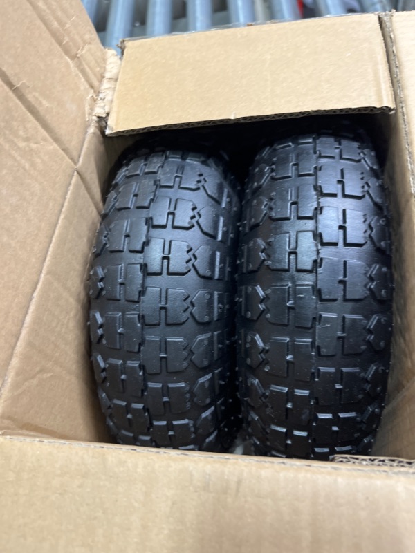 Photo 3 of GICOOL 10" Tire and Wheel, 2 Pack, 4.10/3.50-4 Pneumatic Tire, with 2.25" Offset Hub, 5/8" Axle Bore Hole, Sealed Bearings, for Hand Truck Trolley Dolly Gorilla Cart