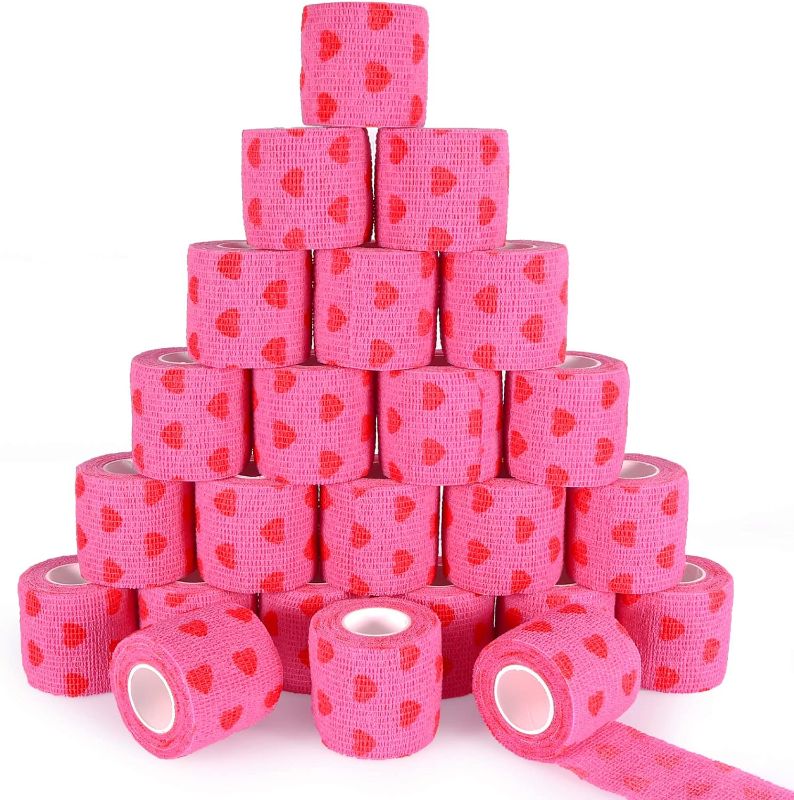 Photo 1 of 24 Pack Self Adherent Cohesive Bandage Wrap, 2” x 5 Yards Elastic Grip Tape Pink Vet Wrap for Dogs, Flexible Stretch Athletic Bandages Wrap for First Aid Medical, Sports, Ankle, Wrist Sprains
