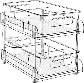 Photo 1 of 2 Packs 2 Tier Clear Organizer with Dividers, Multi-use Clear Slide-Out Under Sink Organizer & Storage Containers, Sink Bathroom Organizer, Kitchen Closet Pantry, Medicine Cabinet Vanity Storage Bins