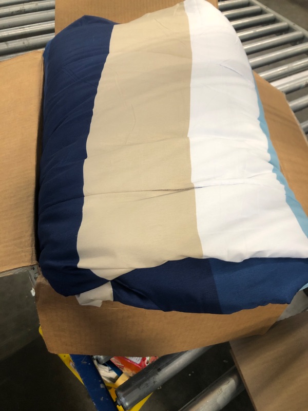Photo 3 of Amazon Basics Lightweight Microfiber Bed-in-a-Bag Comforter 3-Piece Bedding Set, Full, Blue Stripe, Striped Blue Stripe Full