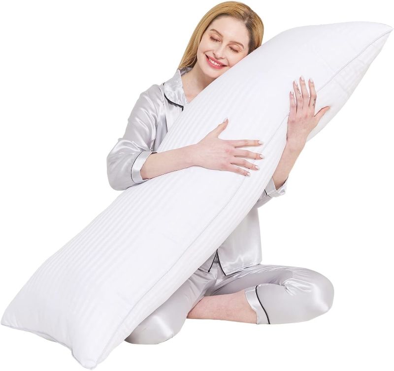 Photo 1 of 
YUGYVOB Body Pillow for Adults- Satin Stripe Long Pillow for Bed, Full Body Pillow Insert, Fluffy & Firm, 20x54 Inch