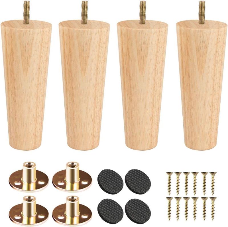Photo 1 of 4 inch Solid Wood Furniture Legs, Btowin 4Pcs Mid-Century Modern Wooden Replacement Feet with Threaded 5/16'' Hanger Bolts & Mounting Plate & Screws for Sofa Couch Armchair Cabinet TV Stand

