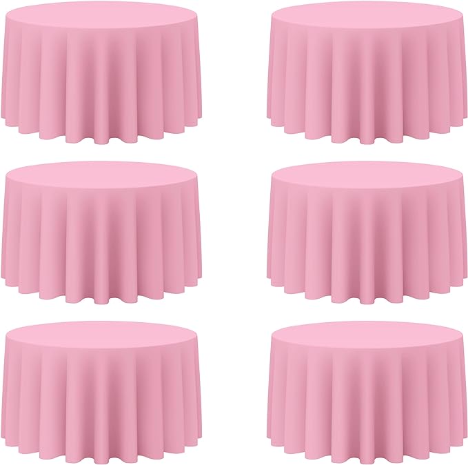 Photo 1 of ******* PINK**** Eliamo 6 Pack Round Pink Tableclothes, Diameter 60 Inch Round Polyester Tablecloth for Weddings, Parties, Camping (Pink) Pink Round-60",6pack
