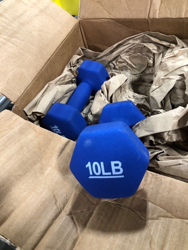 Photo 4 of Amazon Basics Neoprene Coated Dumbbell Hand Weight Set, 10-Pound, Set of 2, Navy Blue & Vinyl Kettlebell - 15 Pounds, Pink