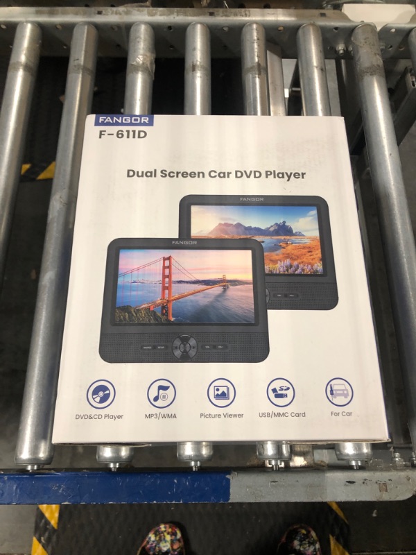 Photo 2 of FANGOR 7.5" Dual Portable DVD Player for Car, Car DVD Player Dual Screen Play a Same or Two Different Movies with Headrest Strap, Regions Free,Support Last Memory, AV Out&in,USB/SD/Sync TV F-611D